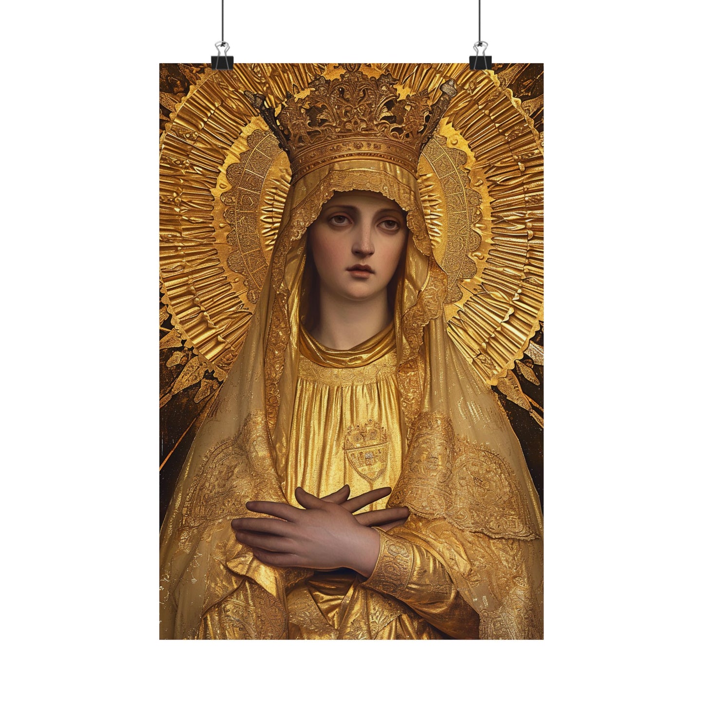 Golden Mary - Radiant Tribute to Our Lady of the Gate of Dawn Poster Print - The Golden Virgin - Multiple Sizes - Premium Matte Posters
