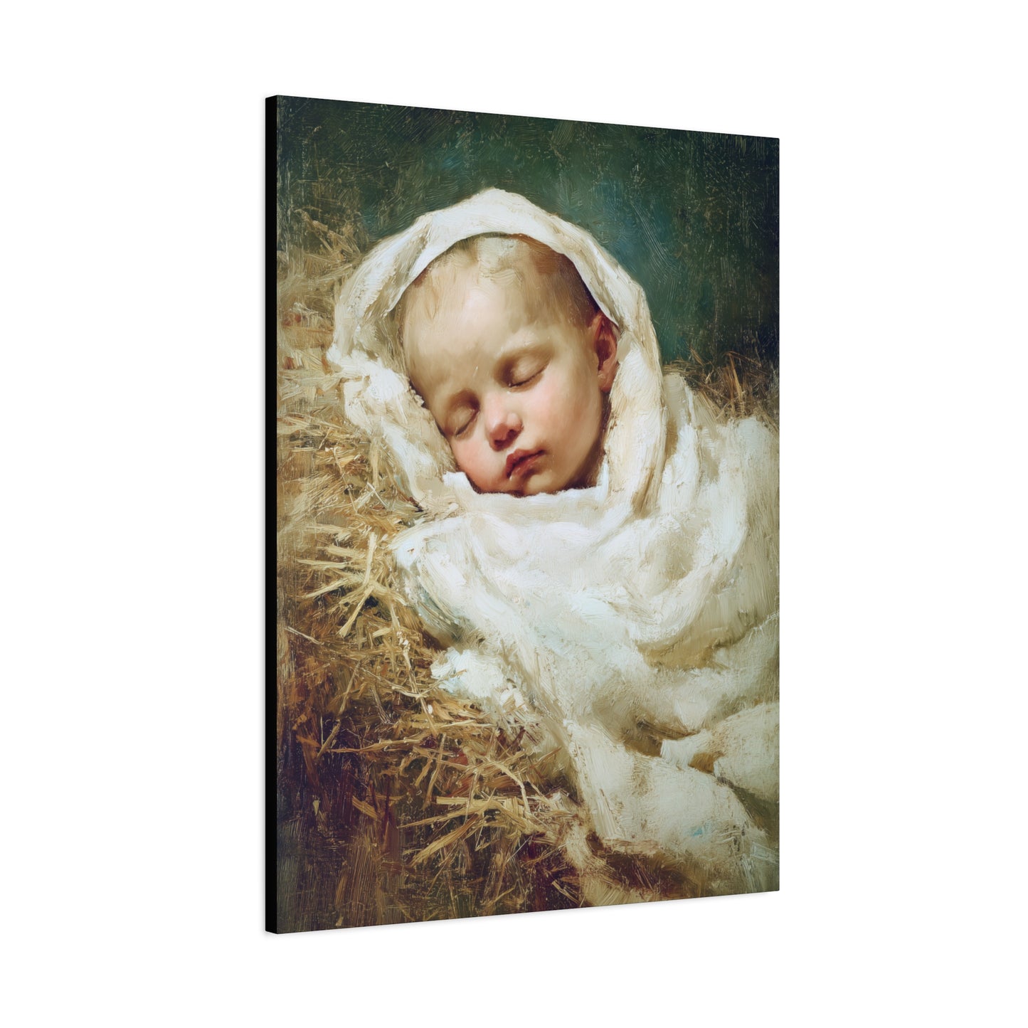 The Christ Child Resting in the Silence of the Manger - Gallery Wrapped Canvas - Print - Religious Art for your Home - Catholic Art Print