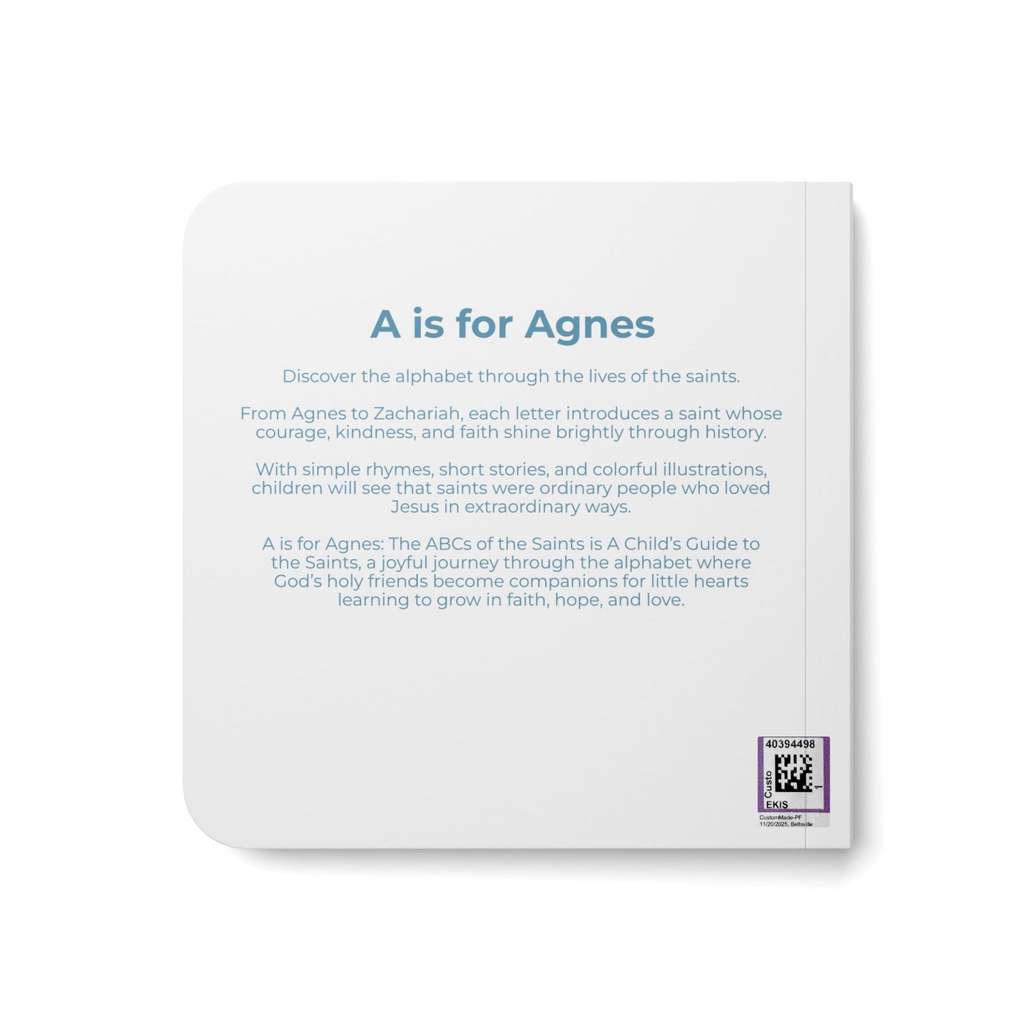A is for Agnes (Baby Board Book) The ABCs of the Saints - A Child's Guide to the Saints - Catholic ABC Board Book -  Saints for Kids