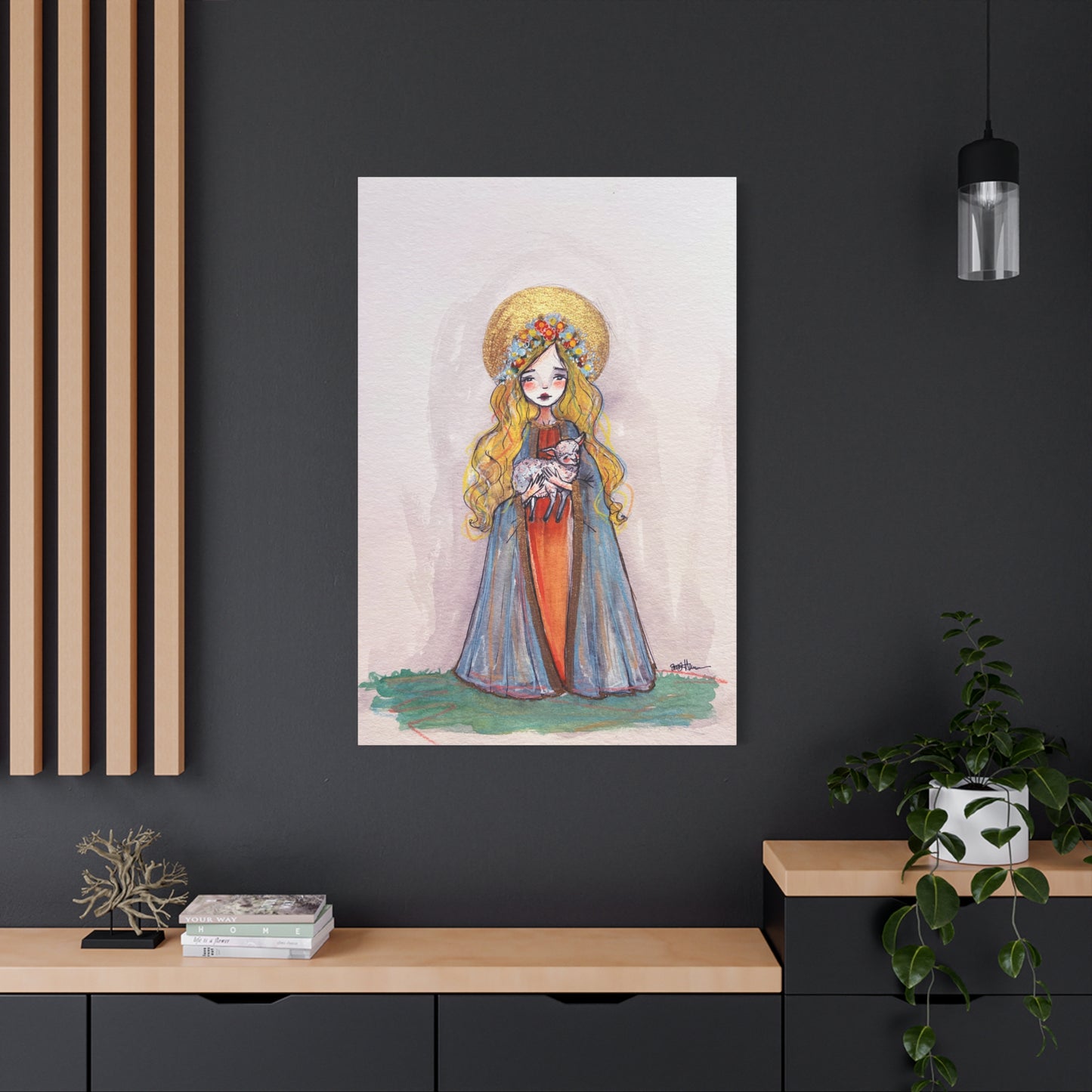 Saint Agnes of Rome Catholic Canvas Print | Christian Sacred Art | Hand-Drawn Watercolor Devotional Wall Art Religious Artwork