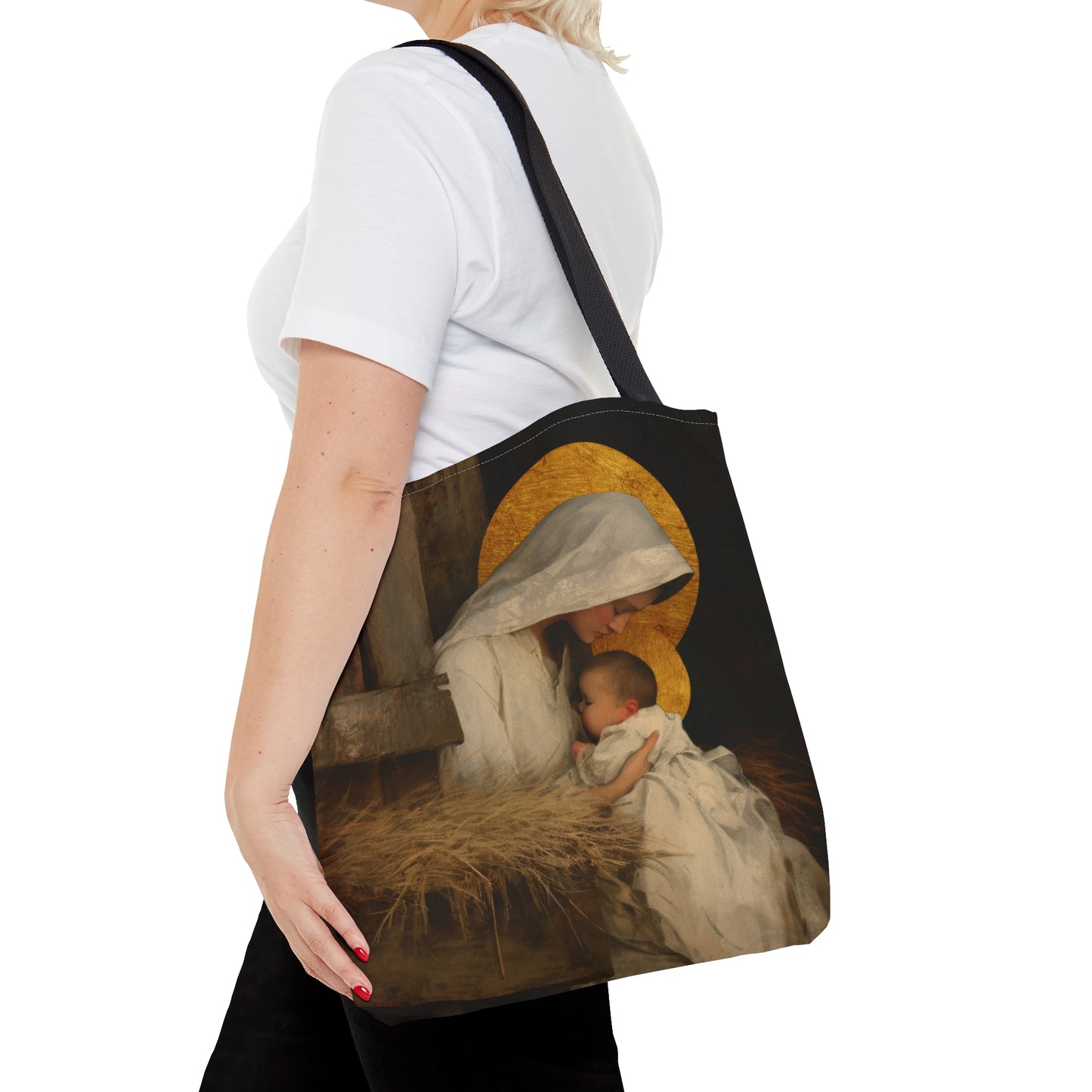 Our Lady of the Manger - Mother Mary and the Christ Child - Tote Bag - Large Medium Small Faith Art Bag - Catholic Faith Purse