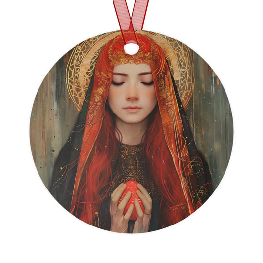 Devotion of Mary Magdalene - Saint Mary Magdalene and the Red Easter Egg Metal Ornament - Religious Holiday Christmas Ornament and Keepsake