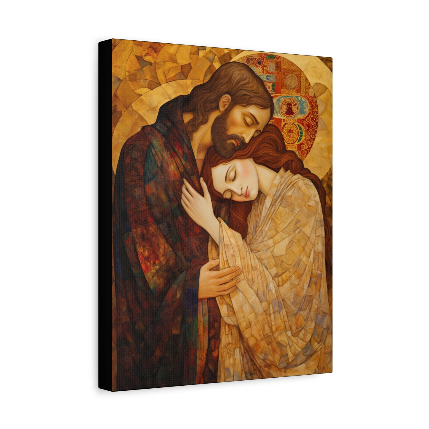 Healing Love- The Embrace of Christ and Mary Magdalene Museum Wrapped Canvas - Sanctified Souls Print -Based on Klimt's The Kiss