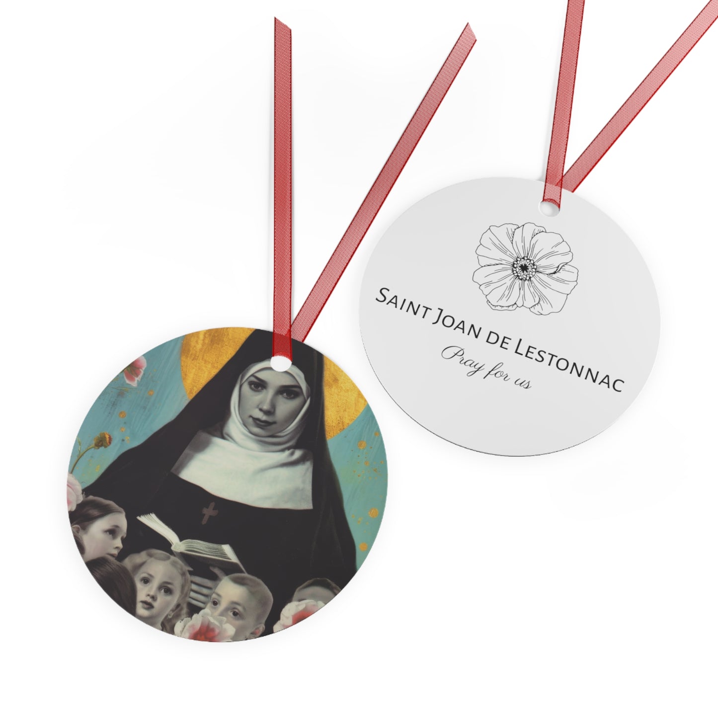 Saint Joan de Lestonnac Metal Ornament - Religious Holiday Christmas Ornament and Keepsake - Double sided - Prayer Ornament