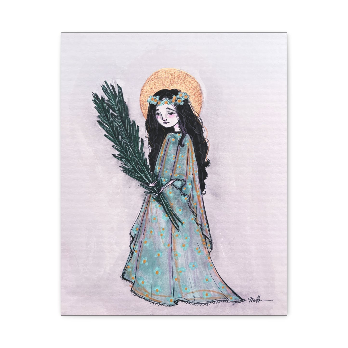 Saint Faith Canvas Print - Hand-Drawn Art - Catholic Print | Faith Hope and Charity Sacred Art | Sanctified Solocosmo Religious Artwork