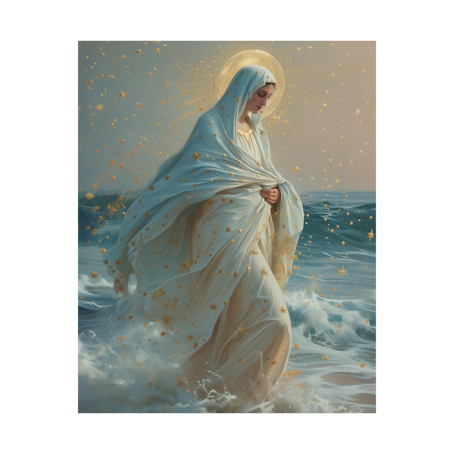 Guiding Light - Our Lady, Star of the Sea Oval Necklace - Sanctified Souls - Multiple Sizes - Premium Matte Posters - Religious Art Poster