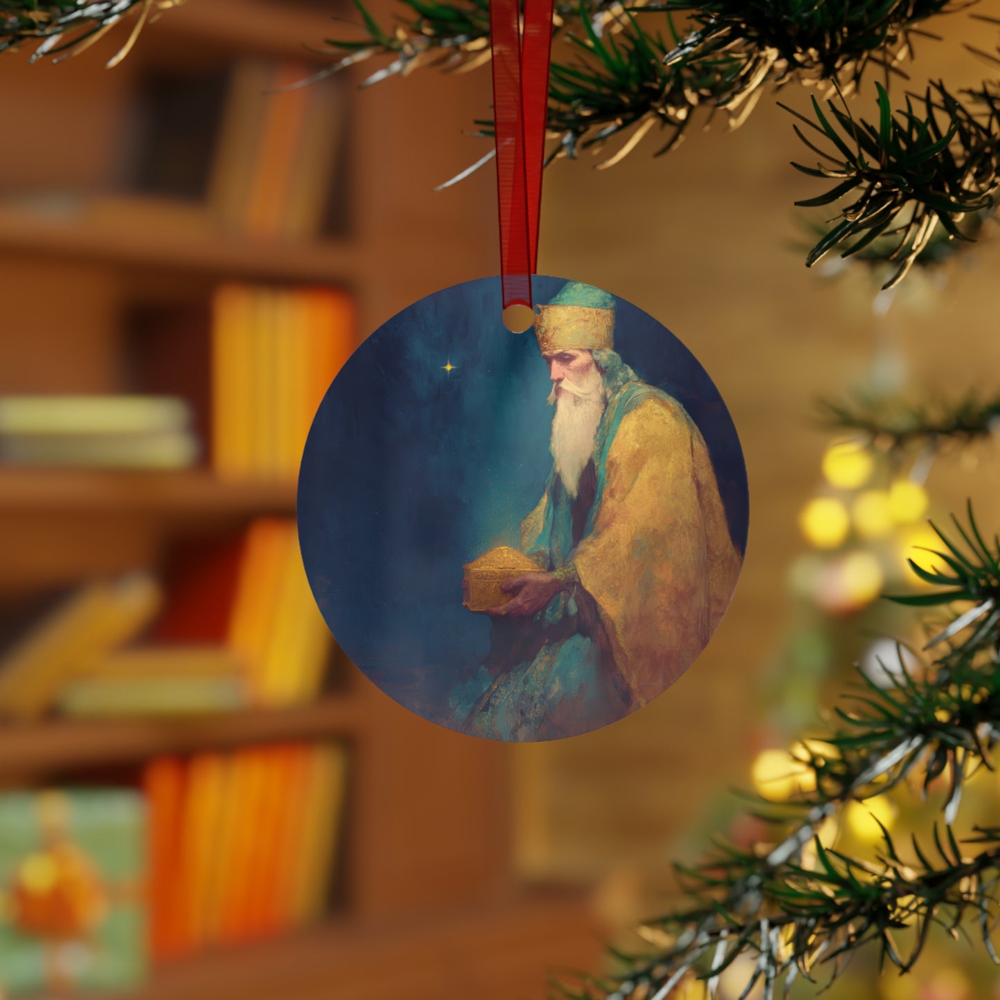 Caspar and the Offering of Worship - 3 Wise Men Metal Ornament - Religious Holiday Christmas Ornament and Keepsake - Prayer Ornament