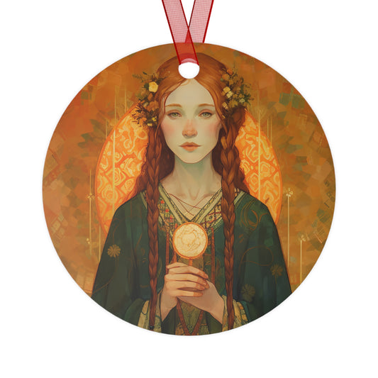 Saint Brigid of Ireland Metal Ornament - Religious Holiday Christmas Ornament and Keepsake - Double sided - Prayer Ornament