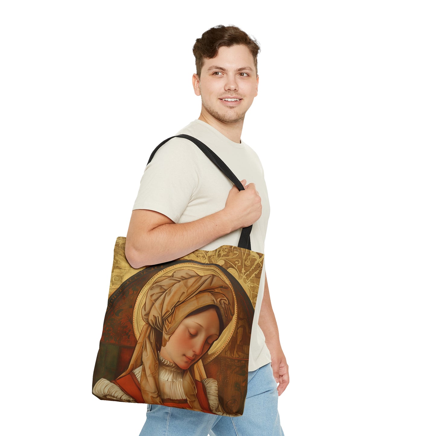 Saint Anne Line Tote Bag - Purse - Three sizes - Large Medium Small Faith Art Bag - Catholic faith inspired carry-all purse - Double Sided