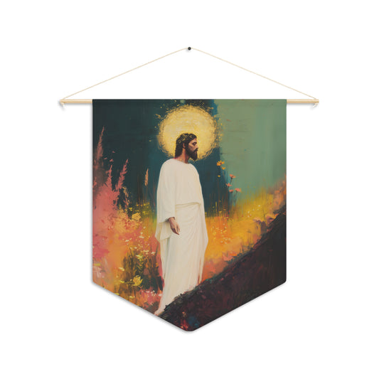 Christus Resurrexit (Christ Is Risen) Pennant / Banner / Wall Hanging - Prayer room art - Catholic Home - 18" x 21"