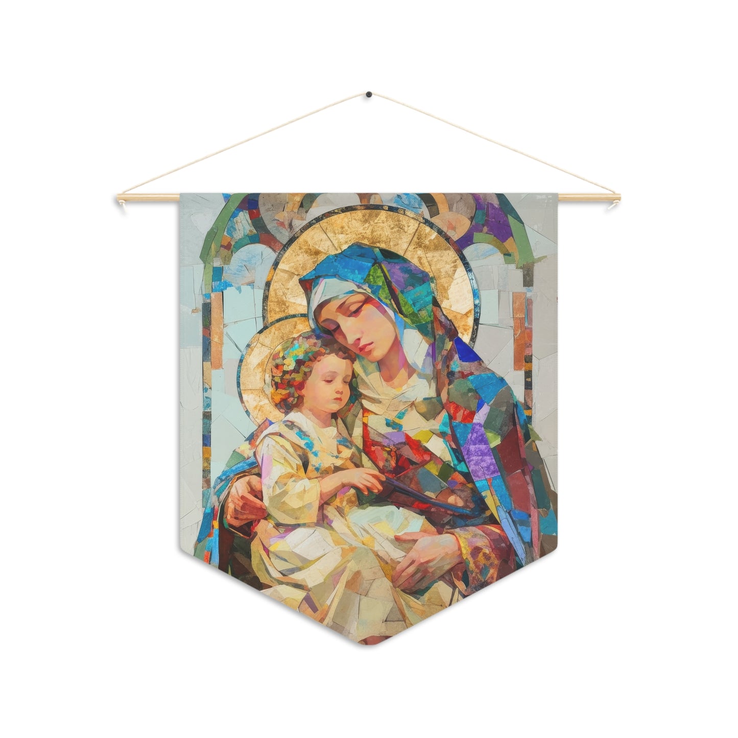 Virgin Mary - Light of All Saints Pennant / Banner / Wall Hanging - Prayer room art - 18" x 21" - Catholic Gift