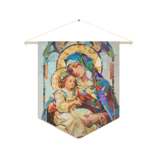 Virgin Mary - Light of All Saints Pennant / Banner / Wall Hanging - Prayer room art - 18" x 21" - Catholic Gift