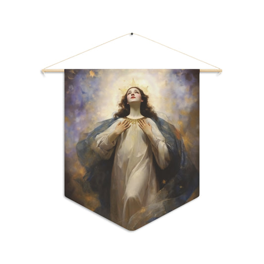 The Assumption of Mary Wall Banner / Wall Hanging / Pennant - Prayer room art - Catholic Home - Saint Art for your home - 18" x 21"