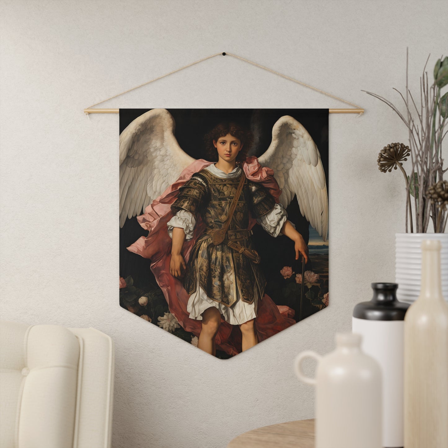 Saint Raphael the Archangel Wall Banner / Wall Hanging - Our Lady of Guadalupe - Catholic Home Art - Saint Art for your home - 18" x 21"