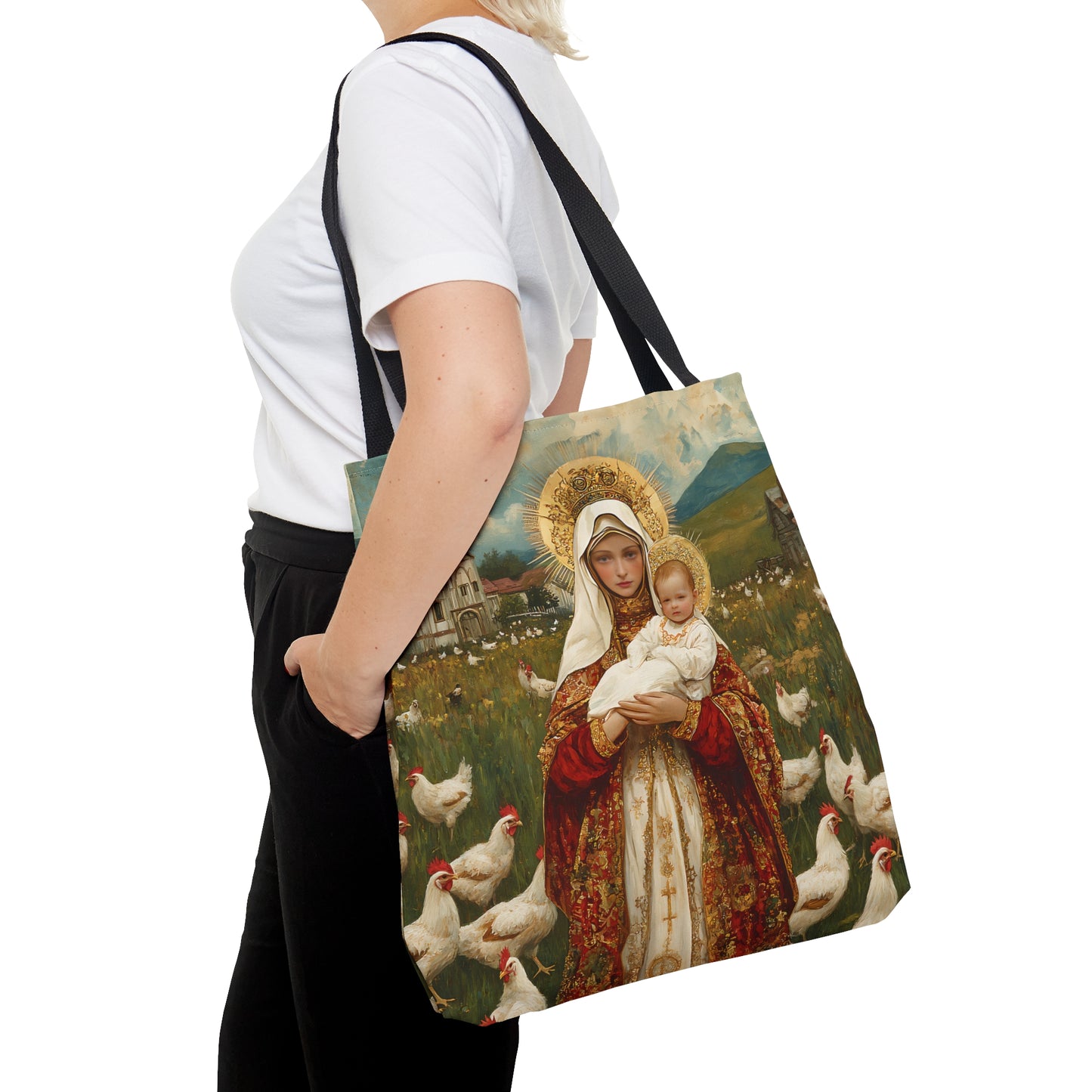 Our Lady of the Hens: Protector of the Humble Flock Tote Bag - Large Medium Small Faith Art Bag - Catholic Faith Purse - Religious