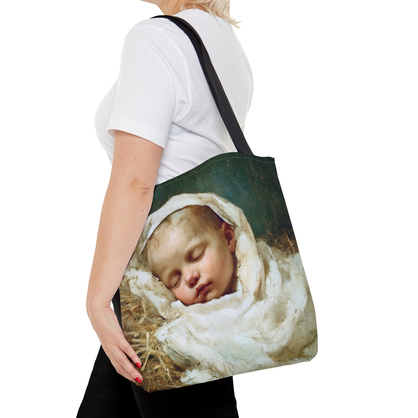 The Christ Child Resting in the Silence of the Manger - Tote Bag - Large Medium Small Faith Art Bag - Catholic Faith Purse
