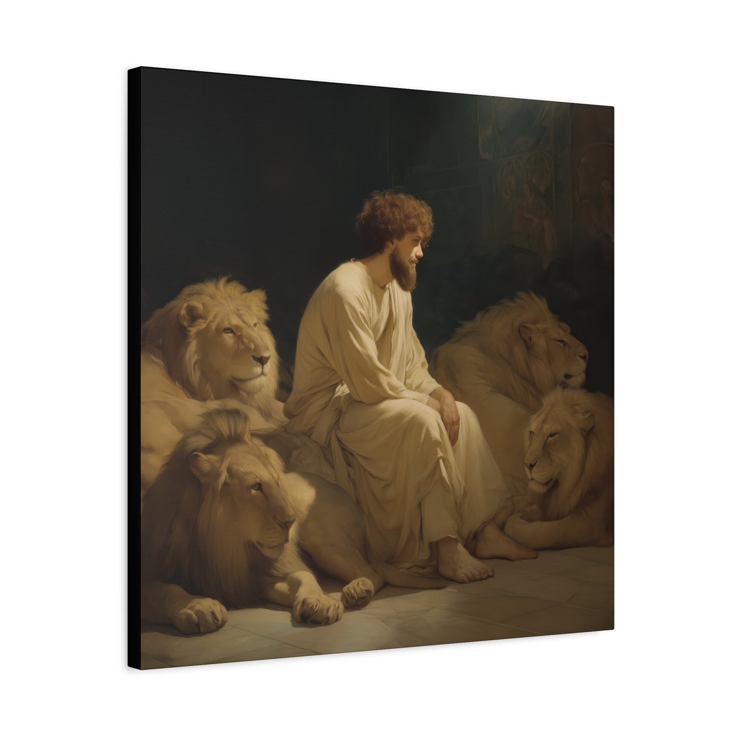 Faith Amid the Beasts - Daniel in the Lions Den -  Museum Wrapped Canvas - Sanctified Souls Print - Religious Art for your Home