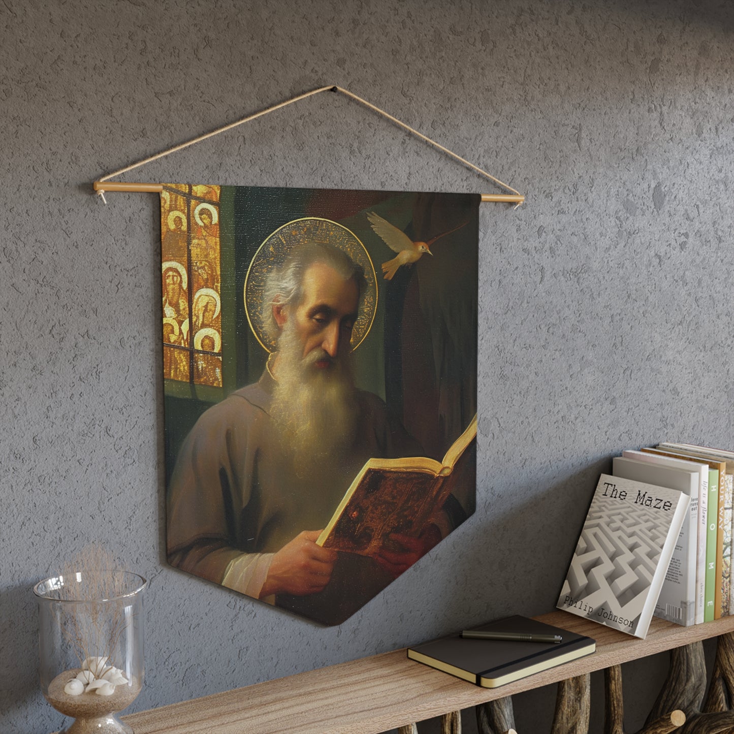 Saint Issac of Armenia Pennant / Banner / Wall Hanging - Prayer room art - 18" x 21" - Catholic prayer Religious - Large Print
