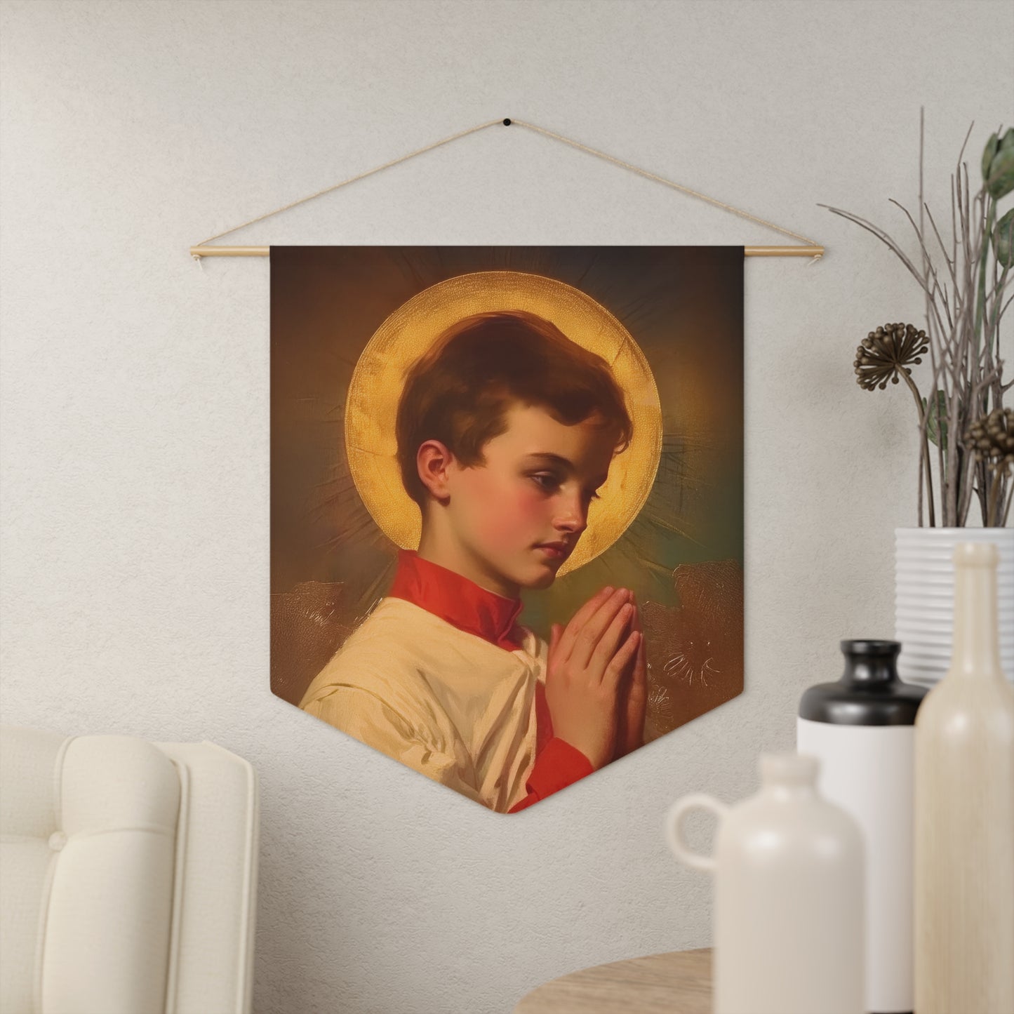Saint Dominic Savio Pennant / Banner / Wall Hanging - Prayer room art - 18" x 21" - Catholic prayer Religious - Large Print