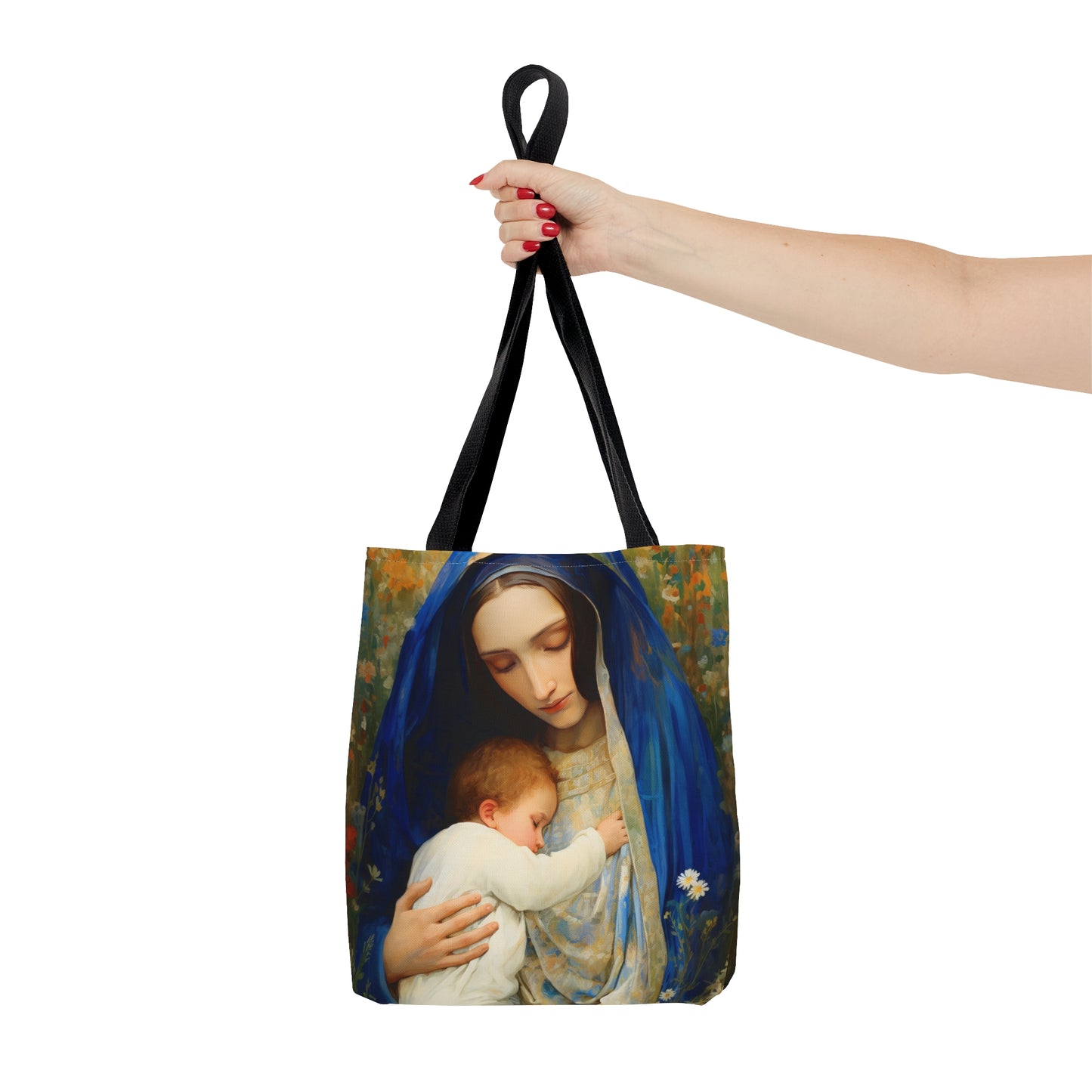 The Eternal Mother Mary and the Infant Jesus Tote Bag - Catholic faith inspired carry-all purse - day to day bag - Double Sided