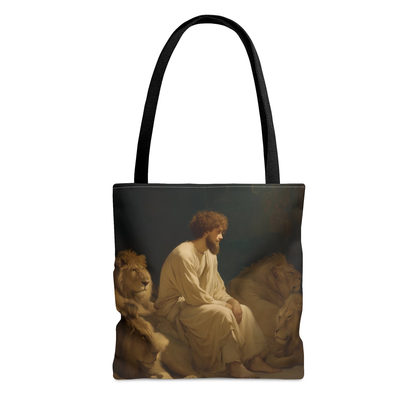 Faith Amid the Beasts - Daniel in the Lions Den Tote Bag - Large Medium Small Faith Art Bag - Bible Study Faith Purse - Double Sided