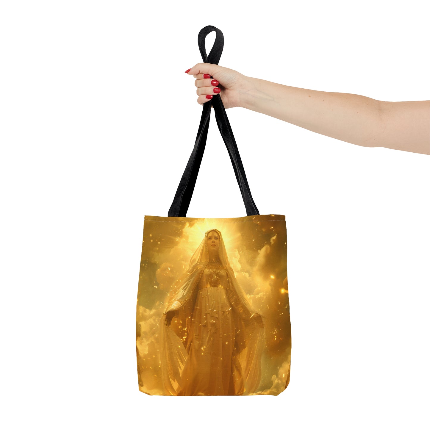 Virgin Mary - Mystical Sun - Golden Mary Tote Bag - Large Medium Small Faith Art Bag - Catholic Faith Purse - Religious Carry All