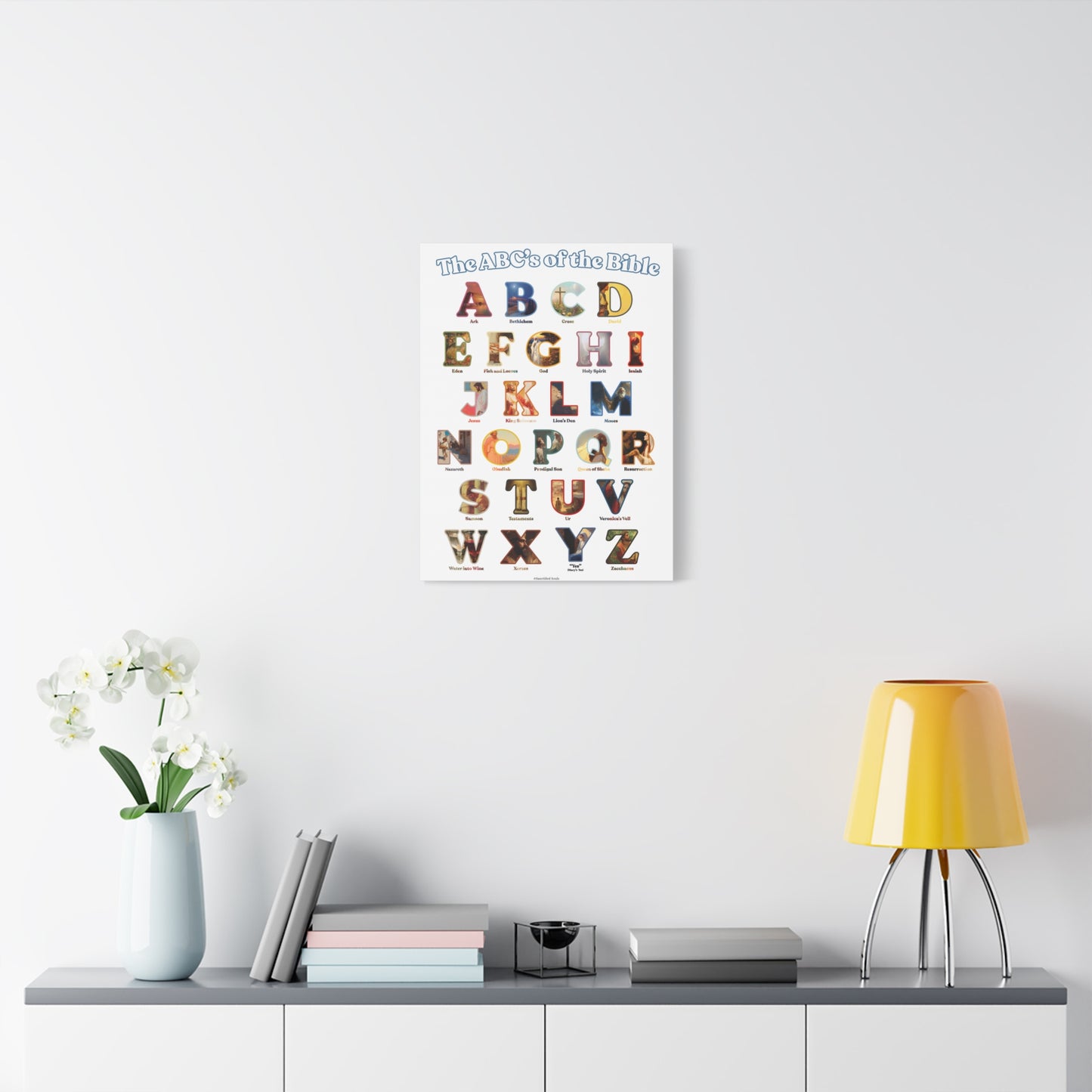 Catholic Bible ABC Prints - Alphabet Canvas - ABCs of the Bible Wall Art - Biblical People Places and Stories -  Homeschool / Sunday School