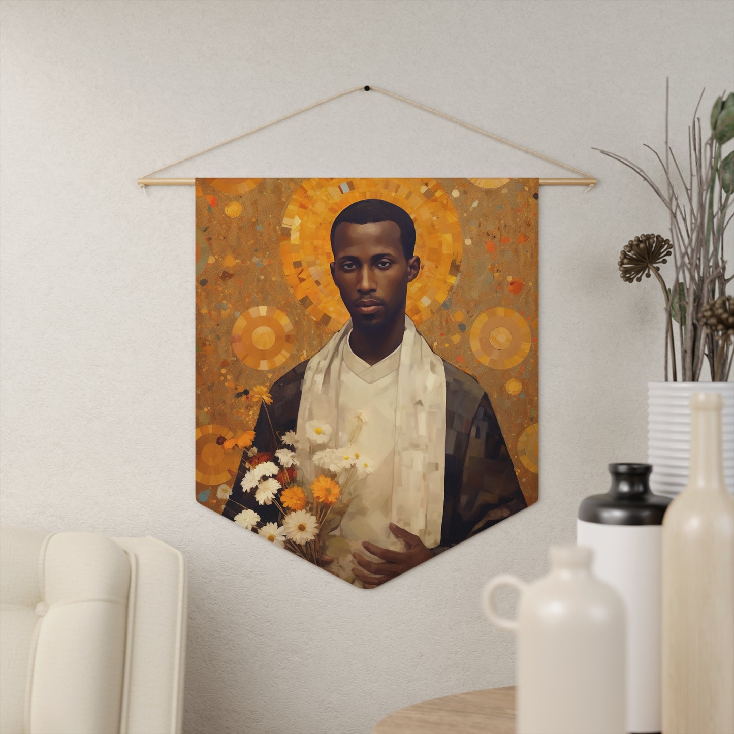 Saint Martin de Torres Wall Banner / Wall Hanging - Prayer room art - Catholic Home Art - Large Saint Art - 18" x 21"
