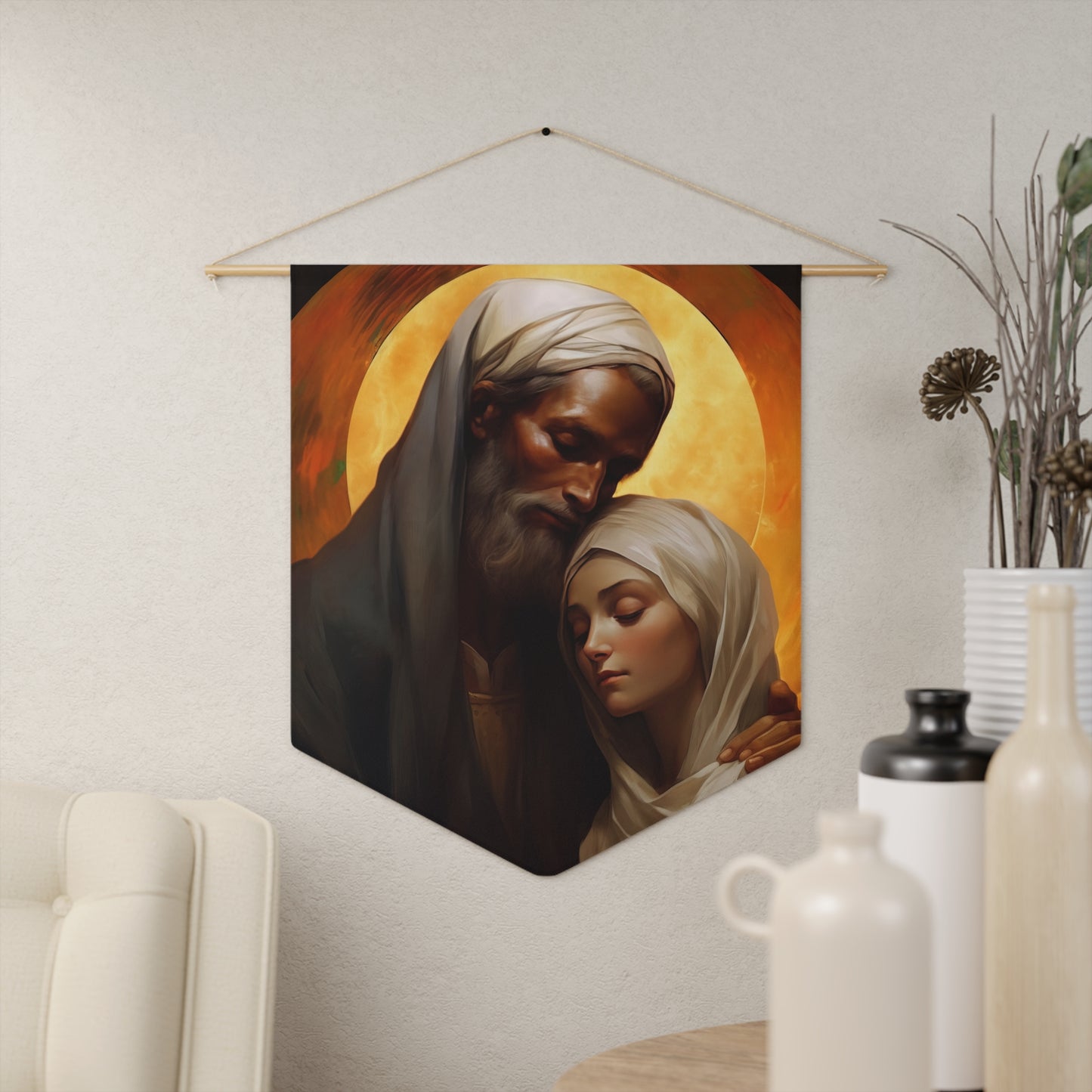 Saints Jaochim and Anne Wall Banner / Wall Hanging / Parents to the Virgin Mary - Religious Art - Prayer room - Catholic Art - 18" x 21"