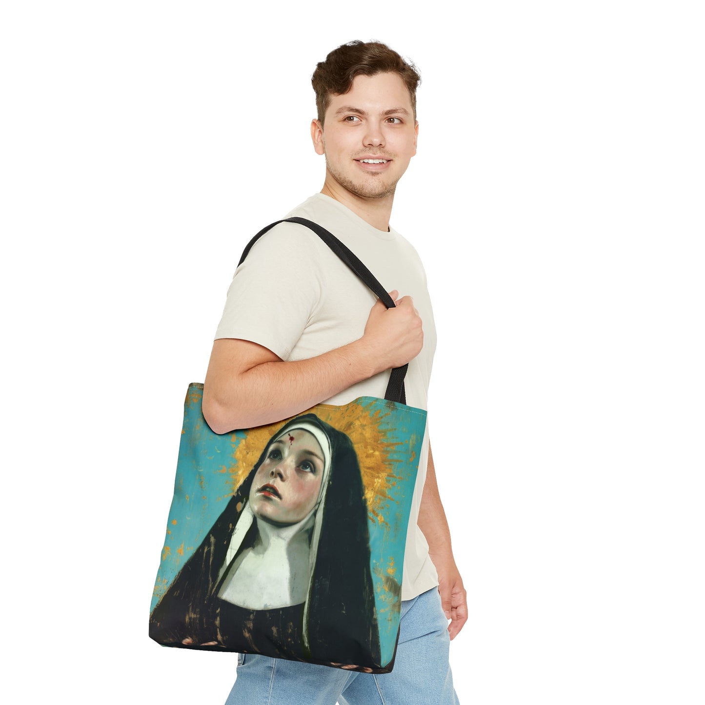 Saint Rita of Cascia Tote Bag - Large Medium Small Faith Art Bag - Catholic Faith Purse - Double Sided - Religious Art Purse