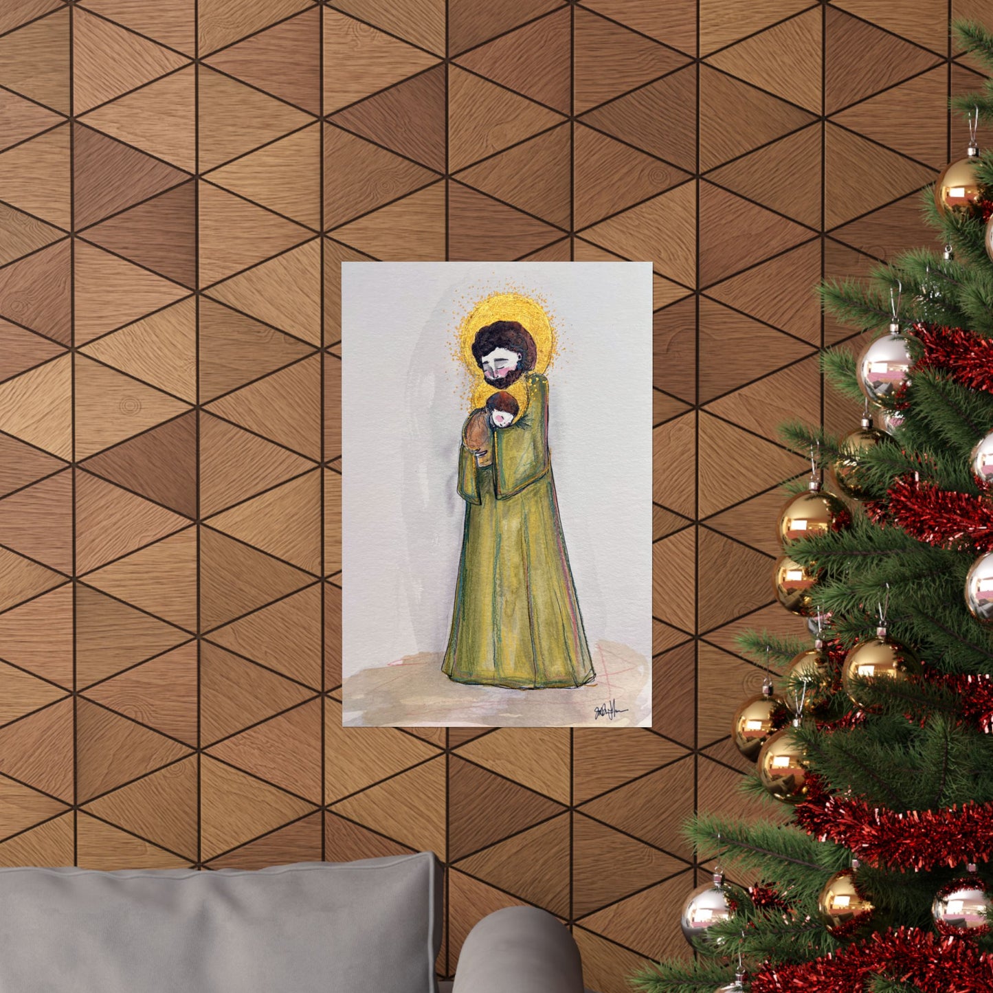 Saint Joseph and Child Jesus Catholic Art Print | Hand-Drawn Watercolor Sacred Artwork | Christian Devotional Wall Art