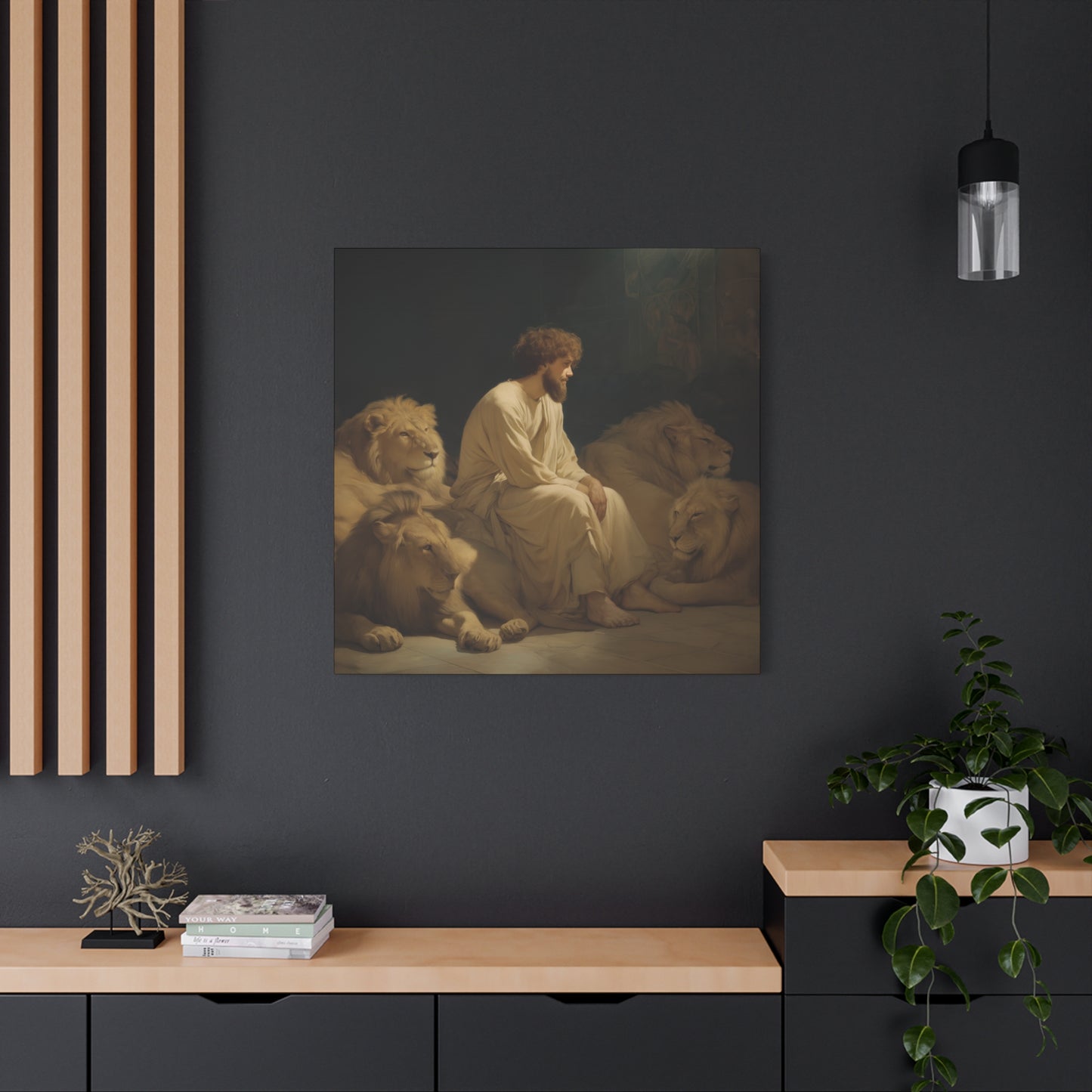 Faith Amid the Beasts - Daniel in the Lions Den -  Museum Wrapped Canvas - Sanctified Souls Print - Religious Art for your Home