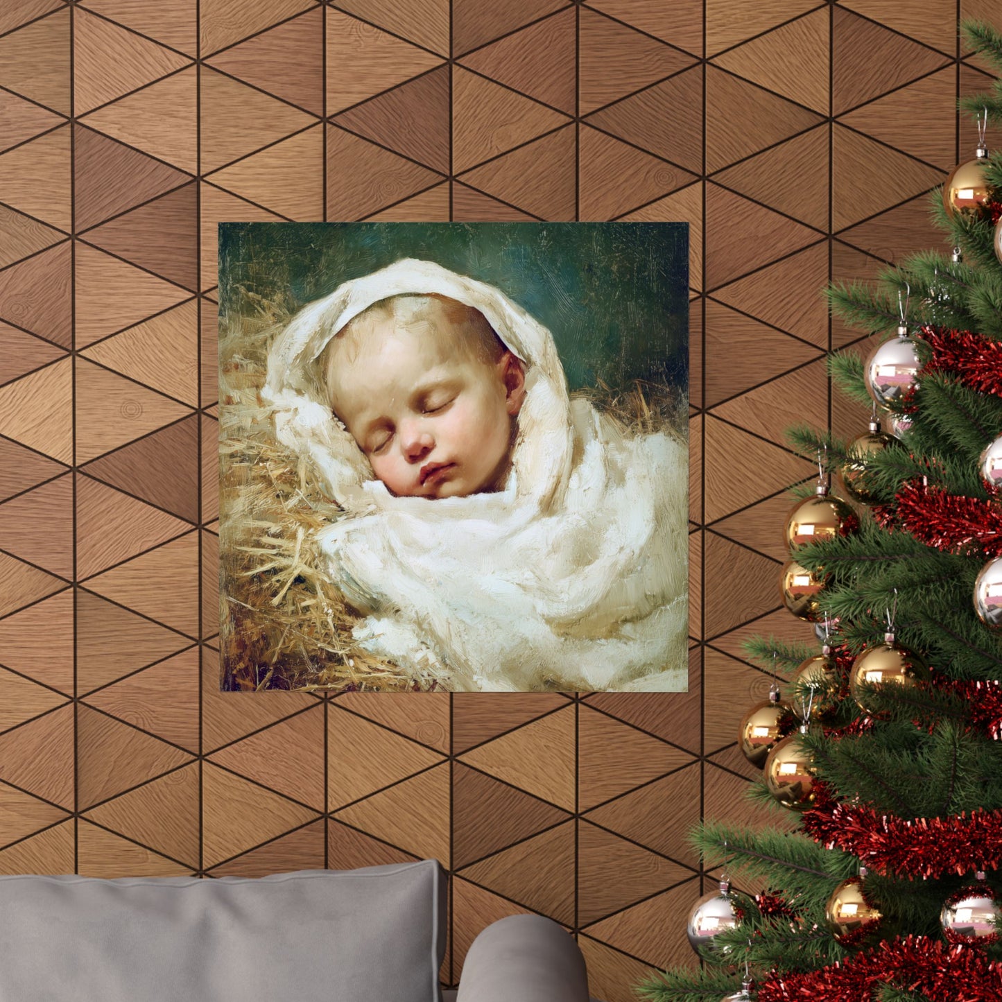 The Christ Child Resting in the Silence of the Manger - Sanctified Souls Print - Multiple Sizes - Premium Matte Vertical Posters
