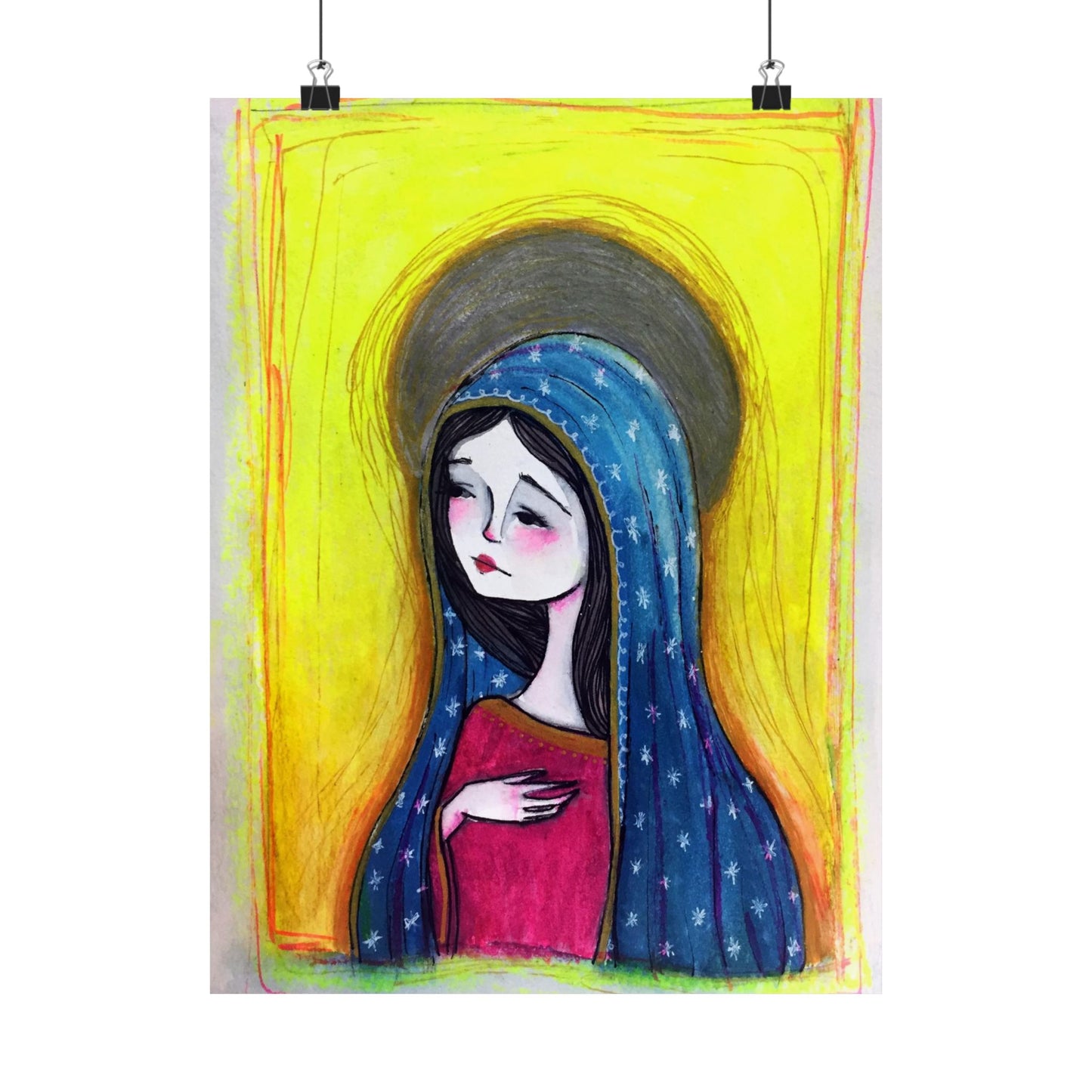Our Lady of Guadalupe Poster Print - Hand-Drawn Catholic Art Print | Marian Devotional Wall Art | Sanctified Solocosmo Religious Poster