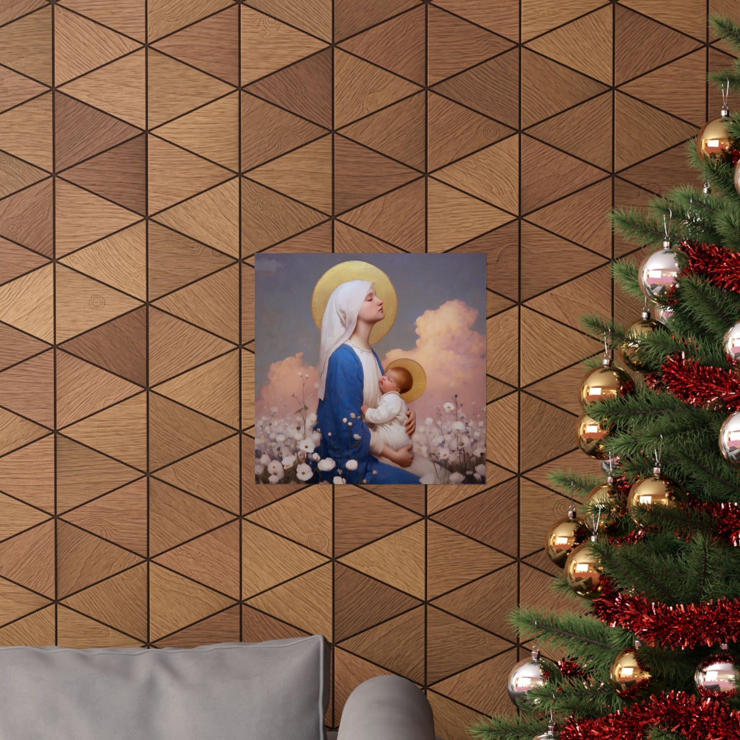 Our Lady Among the Flowers -  Catholic Art - Multiple Sizes - Premium Posters - Catholic Art - Christian Home - Catholic Saint Art
