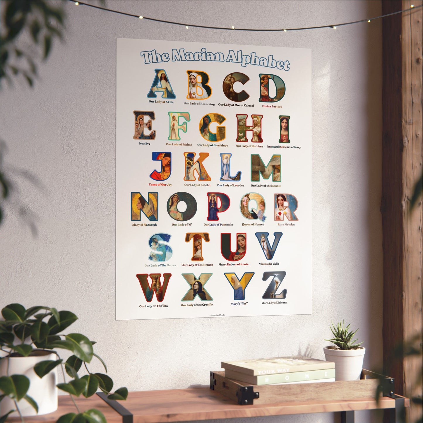 Catholic Marian Alphabet Poster - ABC Wall Art - Marian Titles Catholic Print - Catholic Nursery or Homeschool Faith Decor - Mother Mary Art