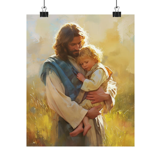 Jesus, Guardian of Innocence Poster Print - Sanctified Souls Print - Multiple Sizes - Premium Posters - Catholic Art - Christian painting