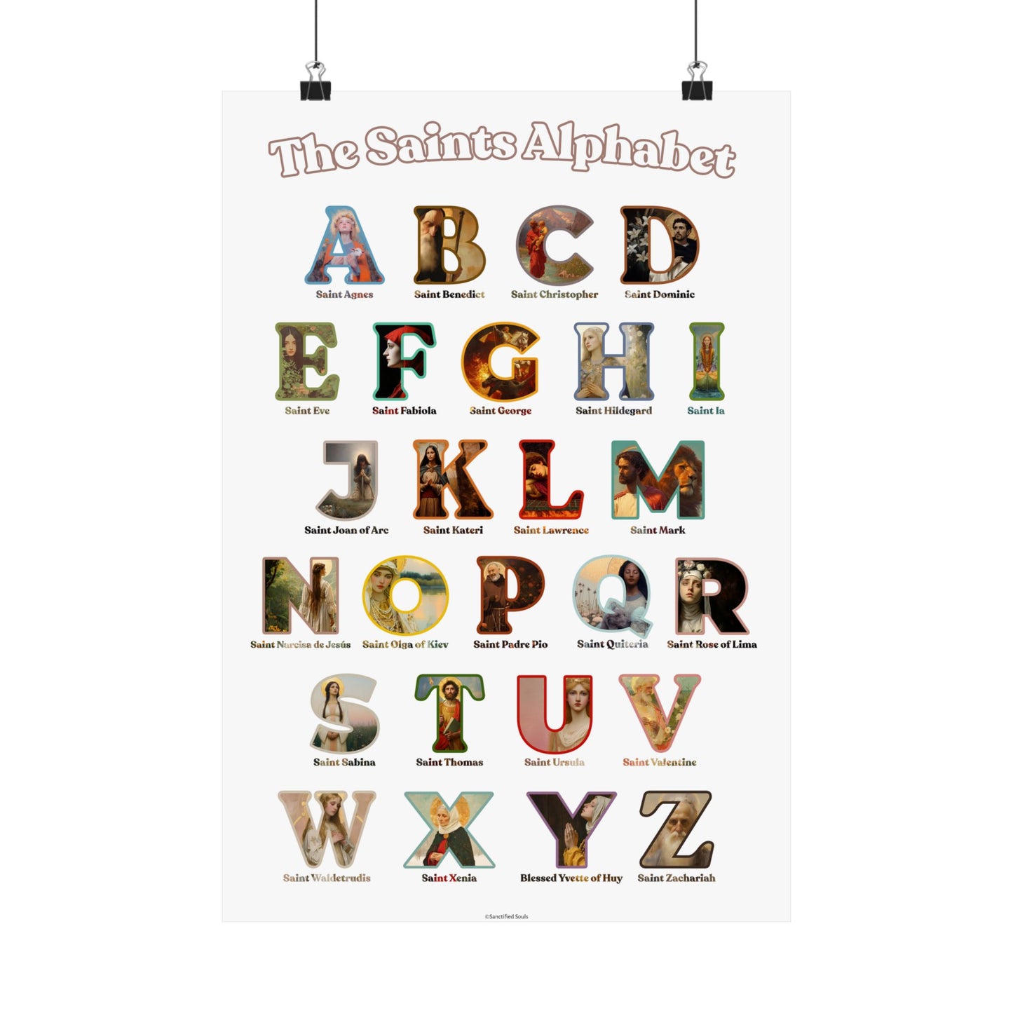 Catholic Saints ABC Print - Alphabet Poster - A to Z Saints Wall Art - Catholic Saints Chart- Classroom / Homeschool - Saints of the Church
