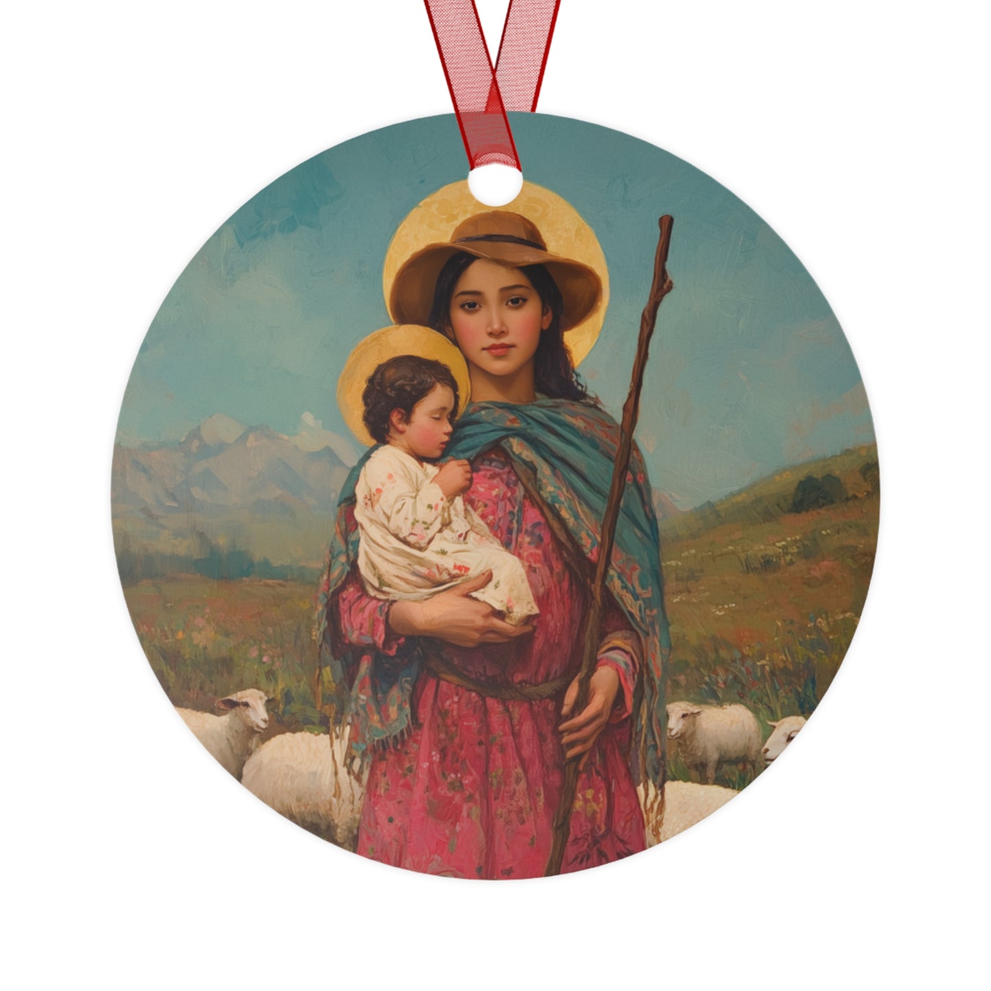 Divina Pastora - Divine Shepherdess - Marian Title - Mother Mary - Metal Ornament - Religious Holiday Christmas Ornament