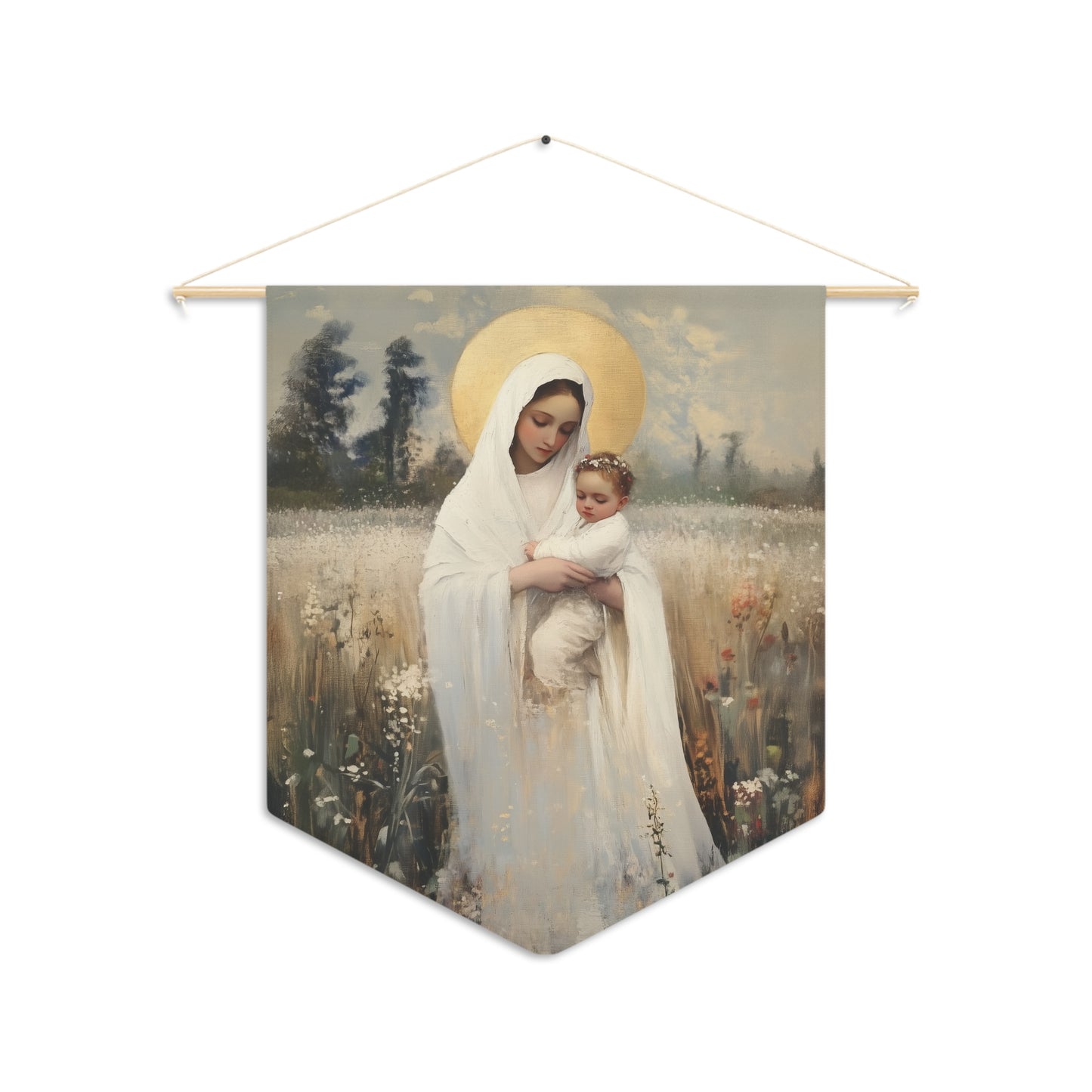 Our Lady of the Prairie Pennant / Banner / Wall Hanging - Prayer room art - 18" x 21" - Catholic - Large Banner