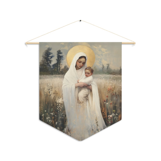 Our Lady of the Prairie Pennant / Banner / Wall Hanging - Prayer room art - 18" x 21" - Catholic - Large Banner