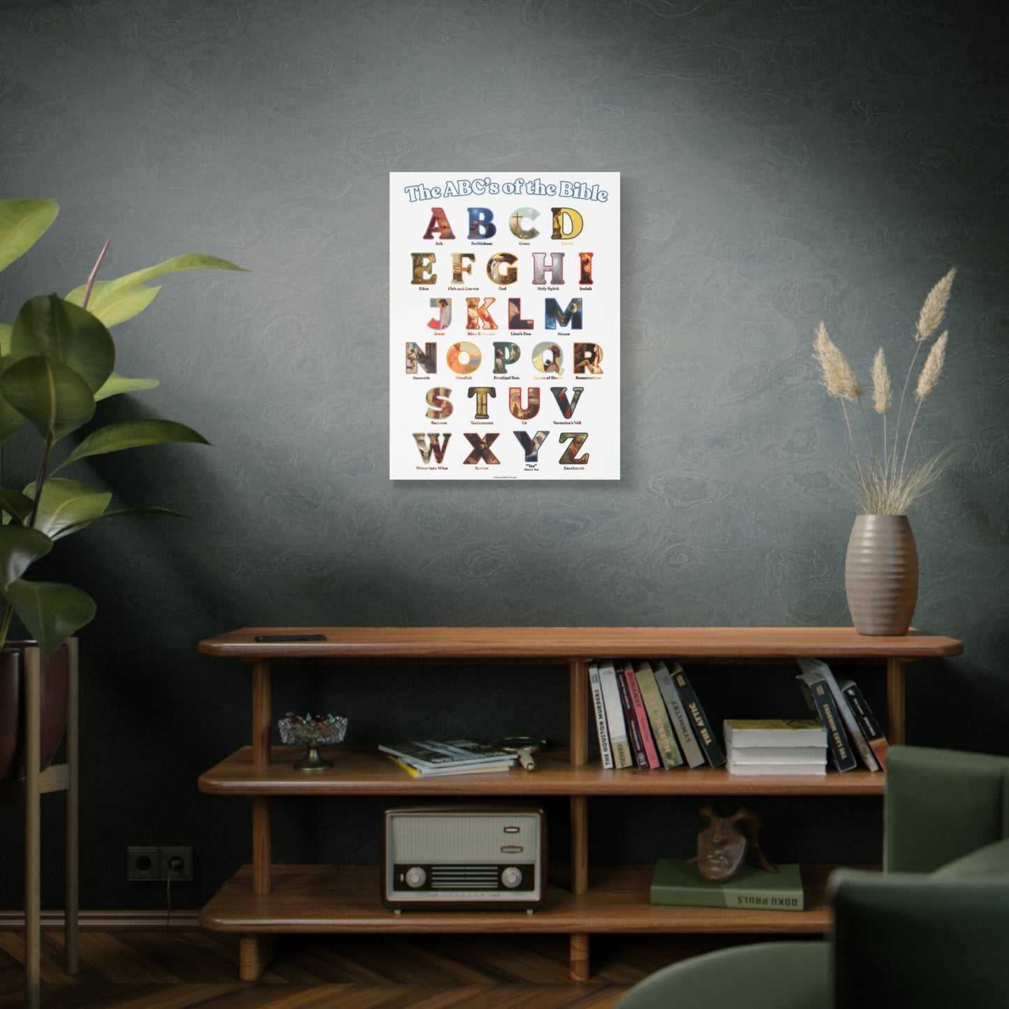 Catholic Bible ABC Prints - Alphabet Canvas - ABCs of the Bible Wall Art - Biblical People Places and Stories -  Homeschool / Sunday School