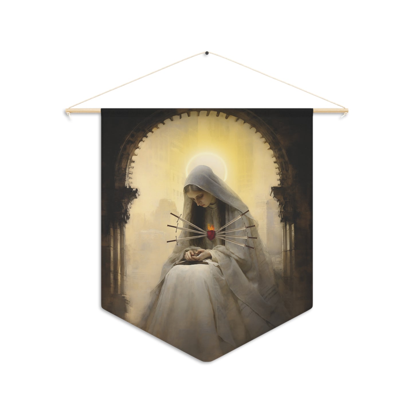 Our Lady of Sorrows Wall Banner / Wall Hanging - Mary the Blessed Virgin Art for your home - Prayer room - Catholic Home Art - 18" x 21"