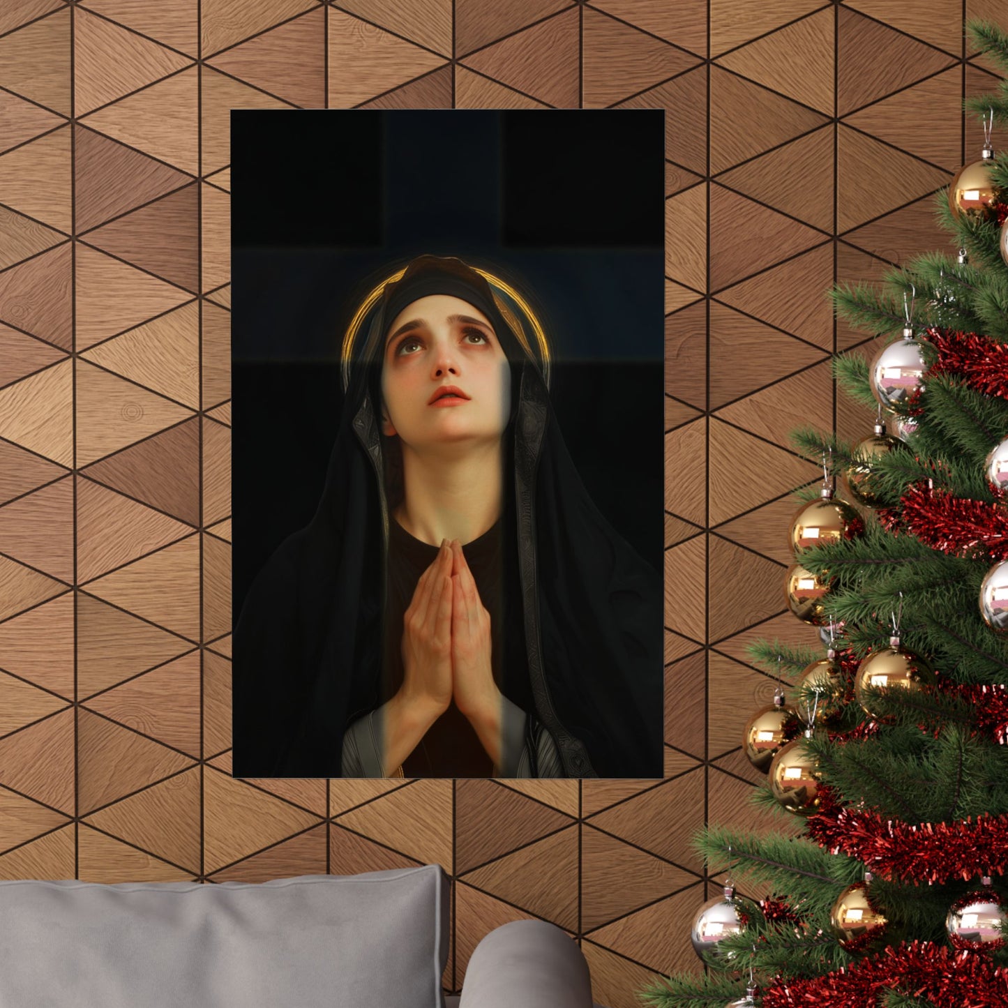 Our Lady of the Cross - Mother Mary  - Our Lady of the Crucifix - Marian Art  - Sanctified Souls Print - Multiple Sizes - Premium Posters