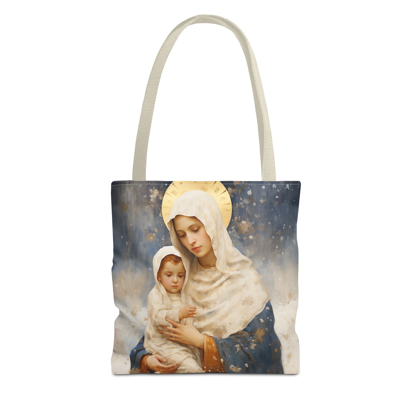 Winter's Grace : Our Lady of the Snows Tote Bag - Catholic faith inspired carry-all purse - day to day bag - Double Sided