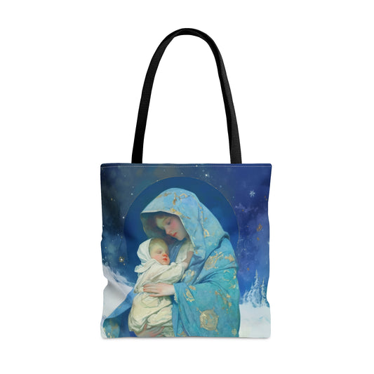 Snowfall of Grace: Our Lady's Blessing Tote Bag - Large Medium Small Faith Art Bag - Catholic Faith Purse - Religious - Prayer Bag