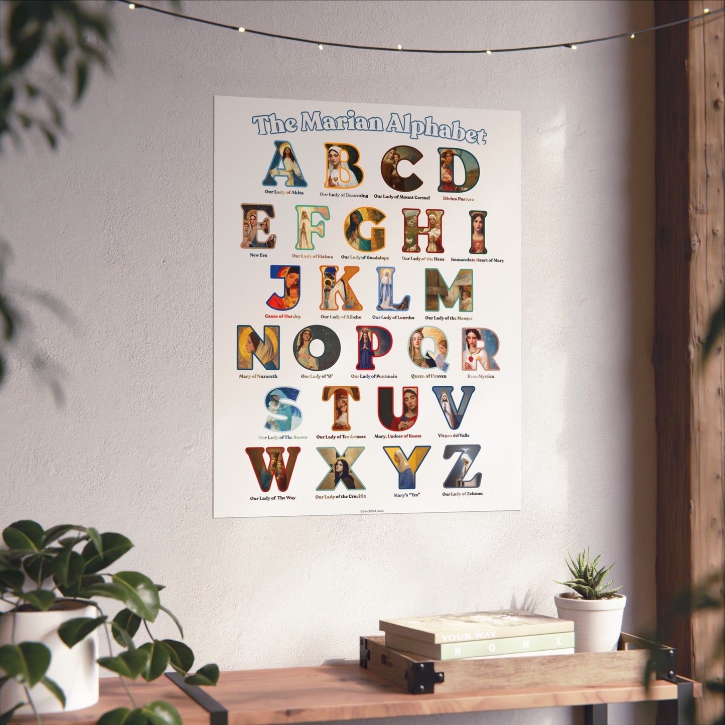 Catholic Marian Alphabet Poster - ABC Wall Art - Marian Titles Catholic Print - Catholic Nursery or Homeschool Faith Decor - Mother Mary Art