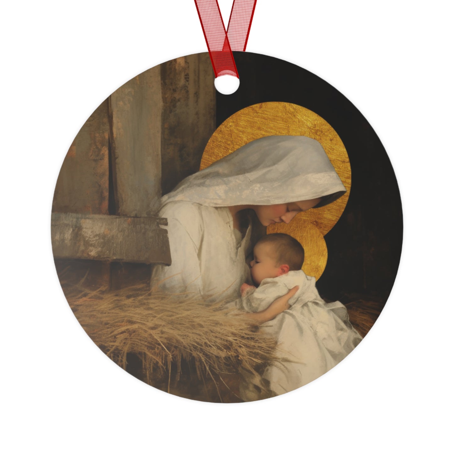 Our Lady of the Manger - Mother Mary and the Christ Child  - Metal Ornament - Religious Holiday Christmas Ornament and Keepsake