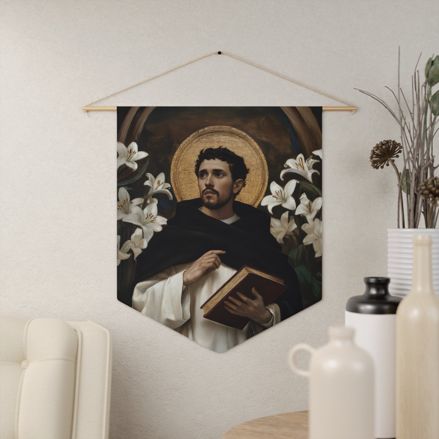 Saint Dominic Pennant / Banner / Wall Hanging - Prayer room art - 18" x 21" - Catholic - Large Banner