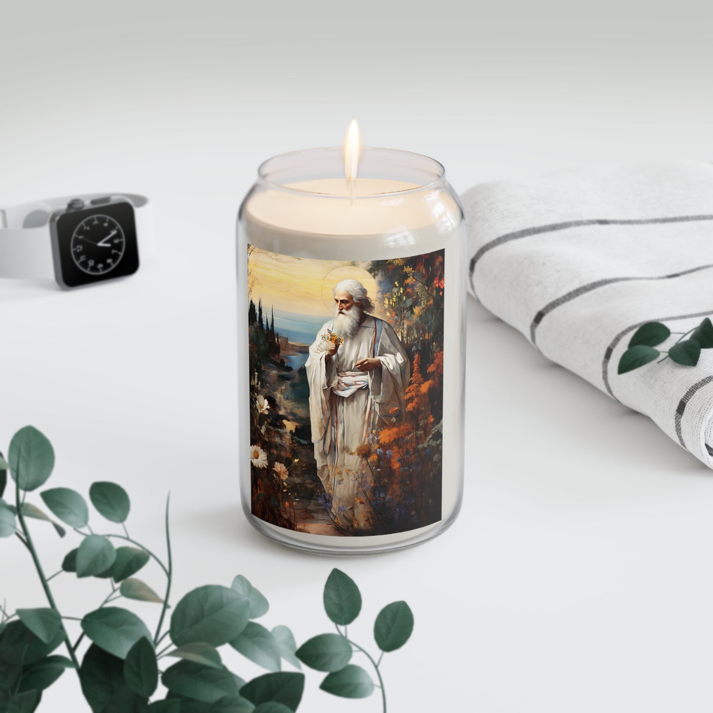 God's Footsteps in Eden  - Scented Prayer Candle, 13.75oz - Tall Size - Religious Prayer Candle - Catholic Art